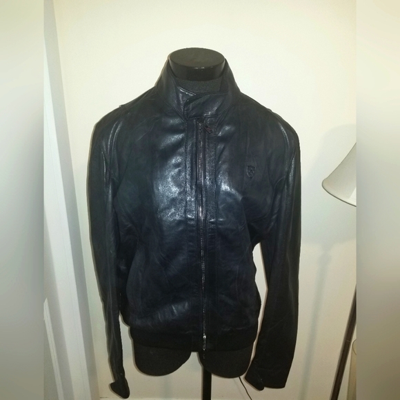 Ferrari Mens Leather Bomber Jacket